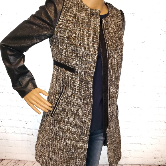 H&M tweed and vegan leather mid-length jacket - Picture 4 of 8